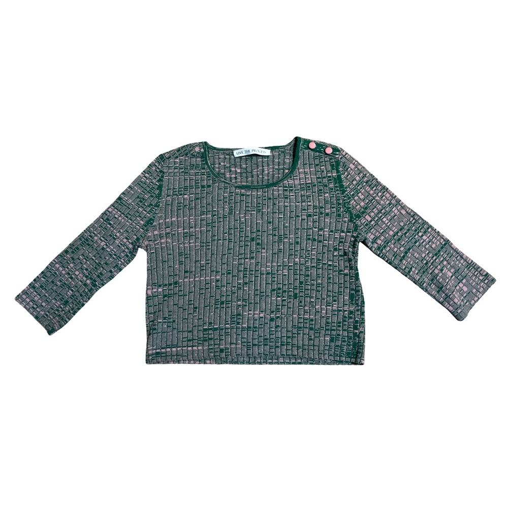 Live The Process Green and Pink Marled Cropped Sweater Size Small